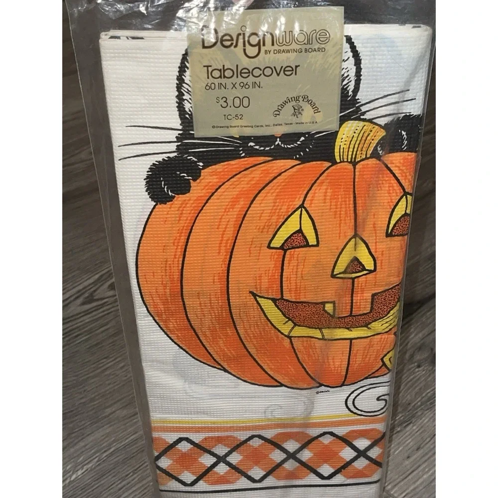 Vintage Halloween Paper Table Cover Black Cat In A Pumpkin & Masked‎ Mouse USA